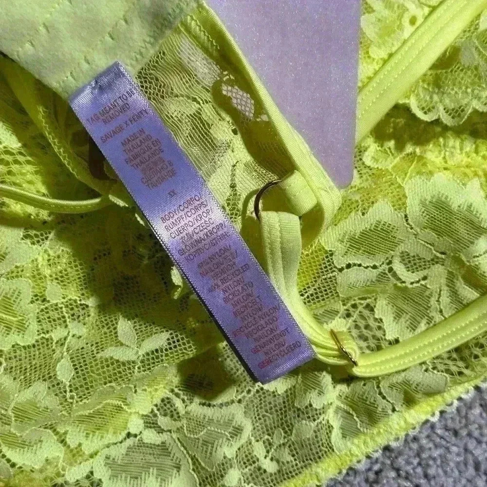 Savage X Fenty Lime/yellow lace teddy bodysuit plus size 3X - Picture 6 of 6
